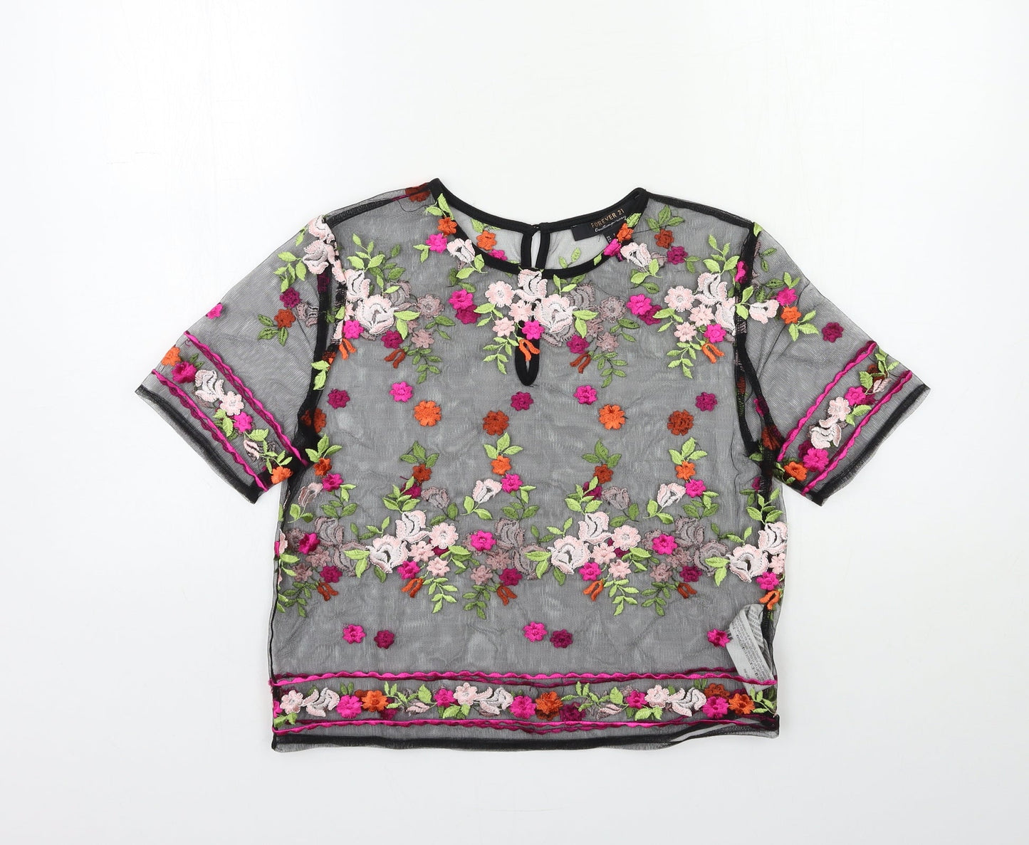 FOREVER 21 Womens Black Floral  Basic T-Shirt Size S
