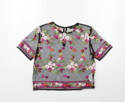 FOREVER 21 Womens Black Floral  Basic T-Shirt Size S