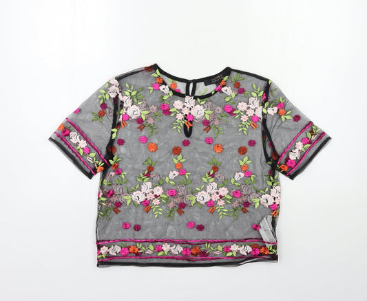 FOREVER 21 Womens Black Floral  Basic T-Shirt Size S