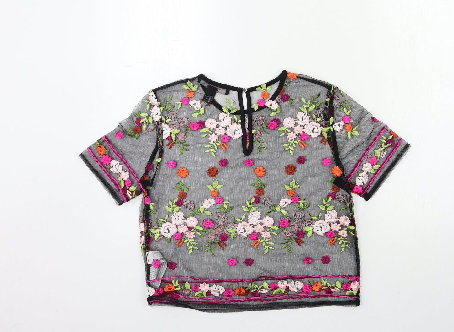 FOREVER 21 Womens Black Floral  Basic T-Shirt Size S