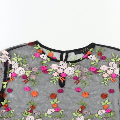 FOREVER 21 Womens Black Floral  Basic T-Shirt Size S