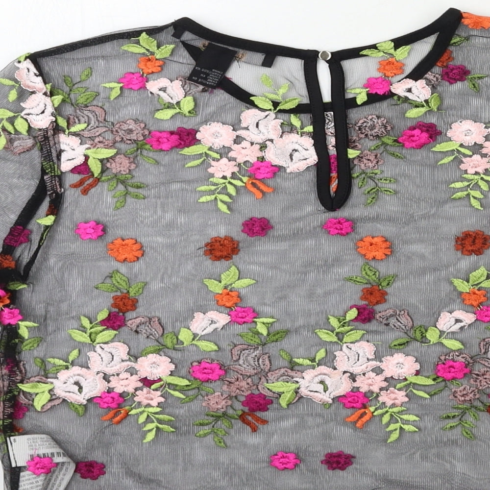 FOREVER 21 Womens Black Floral  Basic T-Shirt Size S