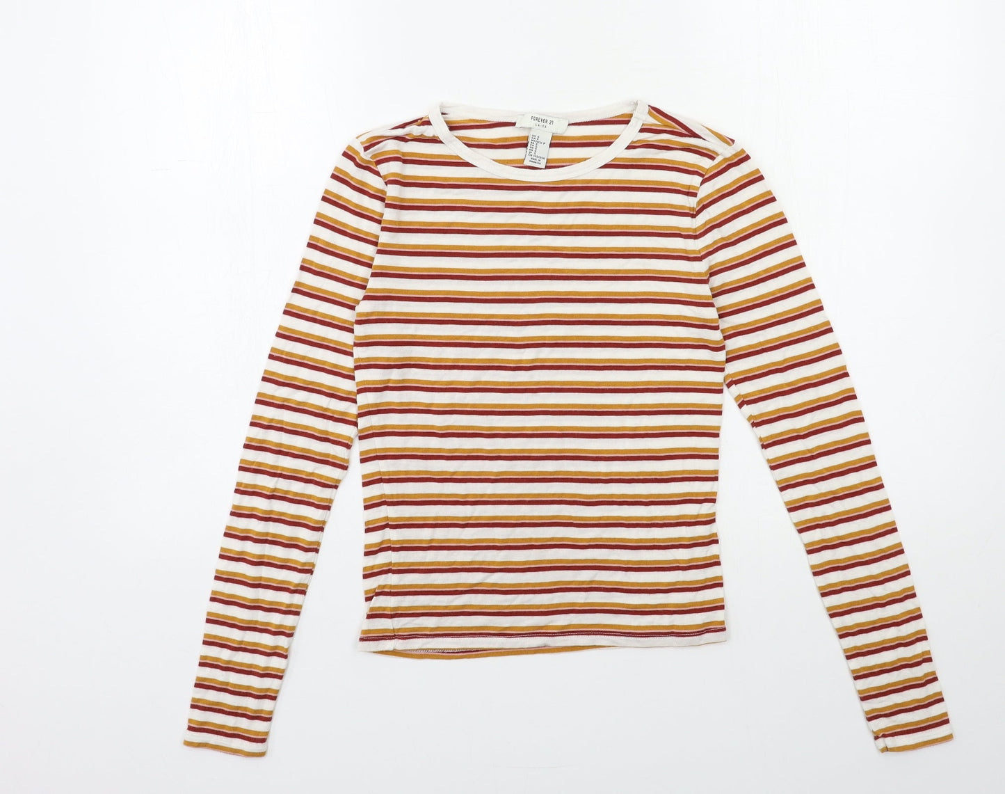 FOREVER 21 Womens Red Striped  Basic T-Shirt Size S