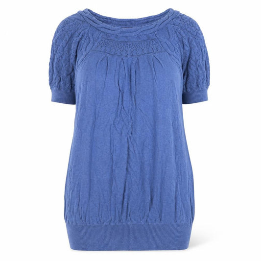 Front view of Miss Selfridge women’s blue jumper, size UK 18