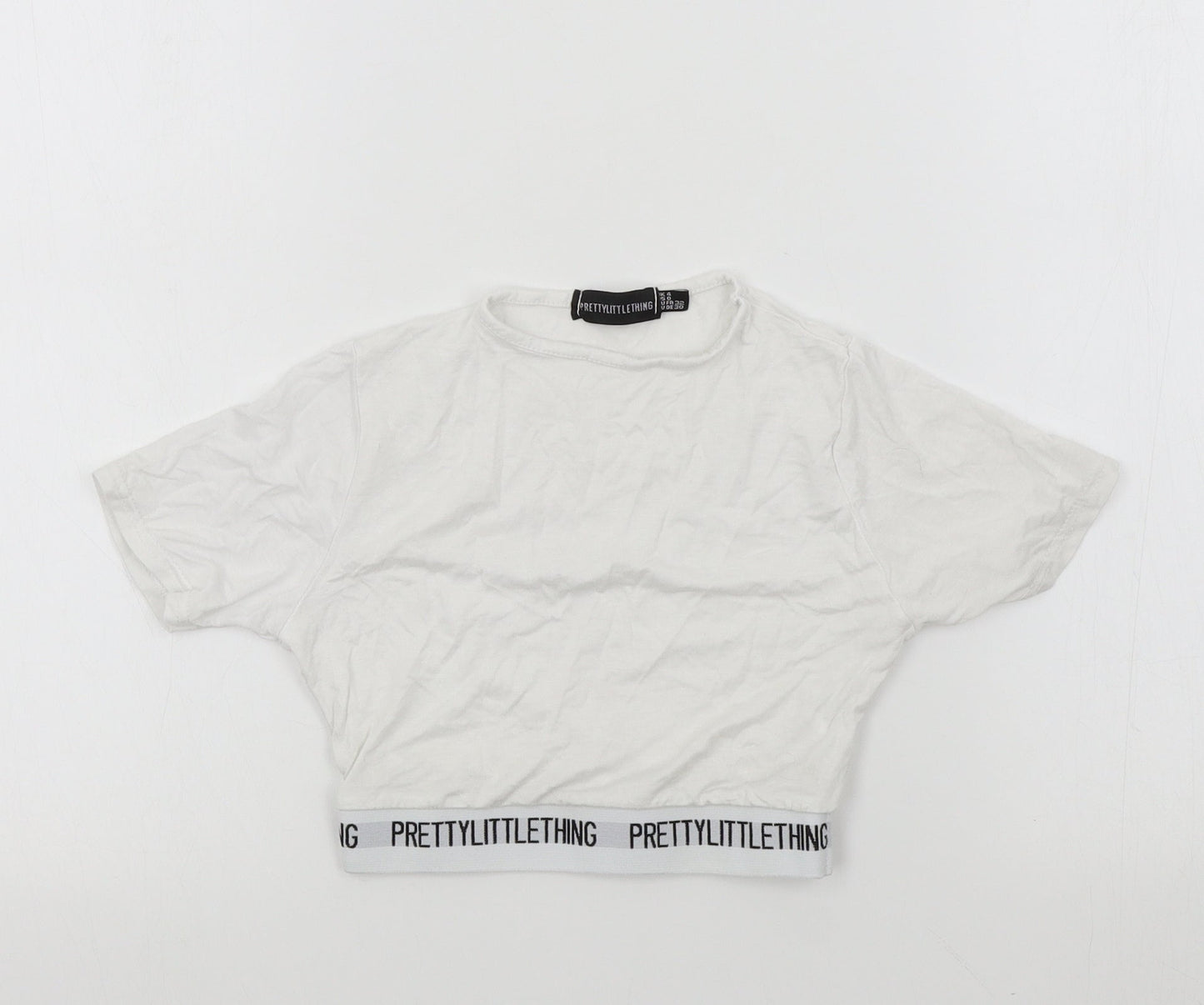 Womens UK Size 4 PRETTYLITTLETHING Silver Basic T-Shirt