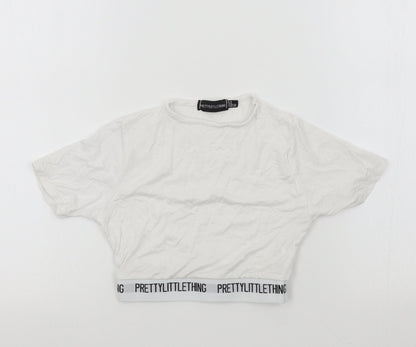 Womens UK Size 4 PRETTYLITTLETHING Silver Basic T-Shirt