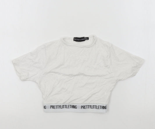 Womens UK Size 4 PRETTYLITTLETHING Silver Basic T-Shirt
