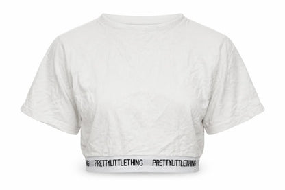 Womens UK Size 4 PRETTYLITTLETHING Silver Basic T-Shirt