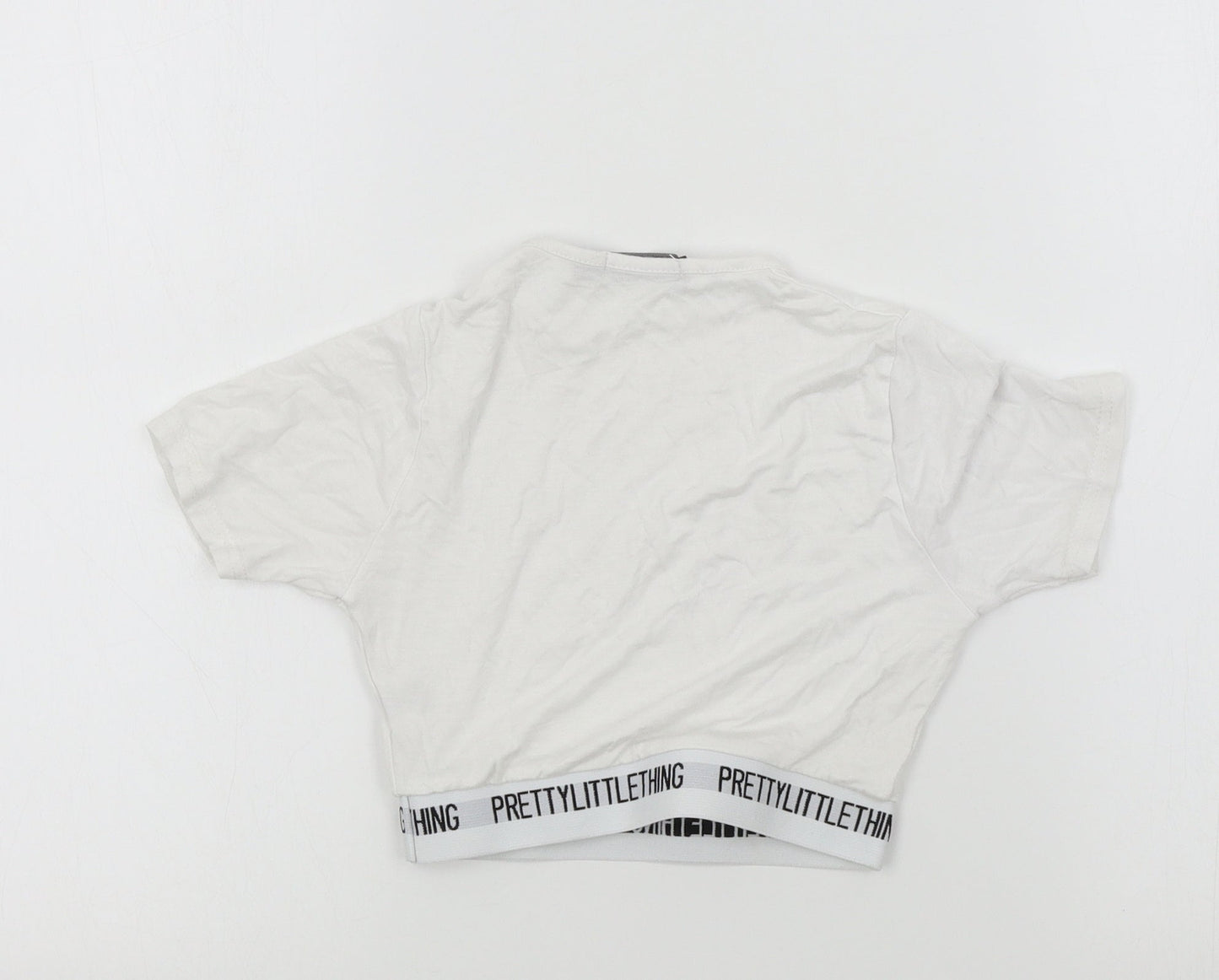 Womens UK Size 4 PRETTYLITTLETHING Silver Basic T-Shirt