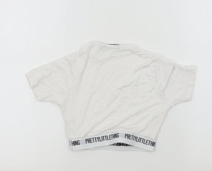 Womens UK Size 4 PRETTYLITTLETHING Silver Basic T-Shirt