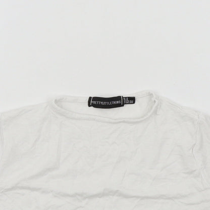 Womens UK Size 4 PRETTYLITTLETHING Silver Basic T-Shirt