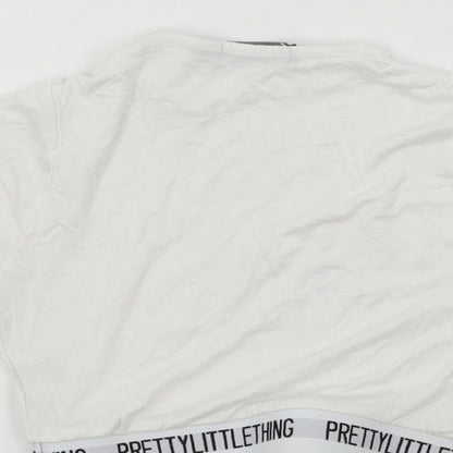 Womens UK Size 4 PRETTYLITTLETHING Silver Basic T-Shirt