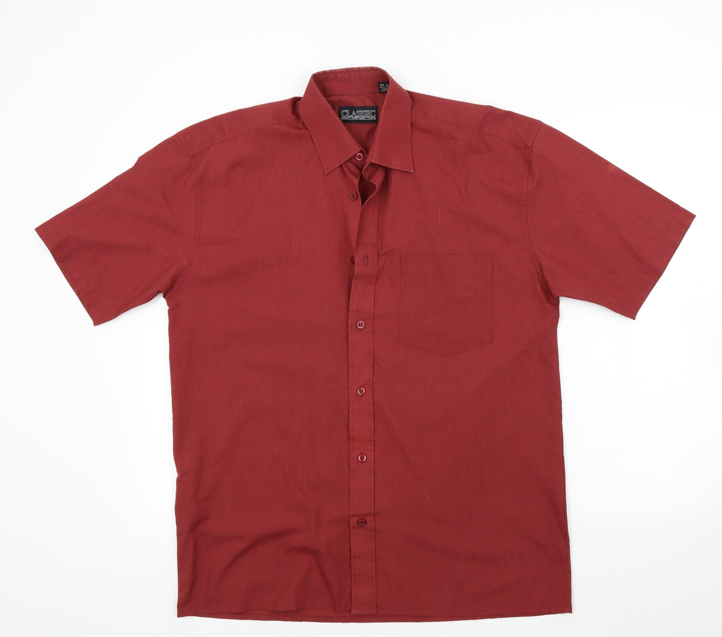 Mens UK Size M Classic Red  Button-Up Short Sleeve Casual Shirt