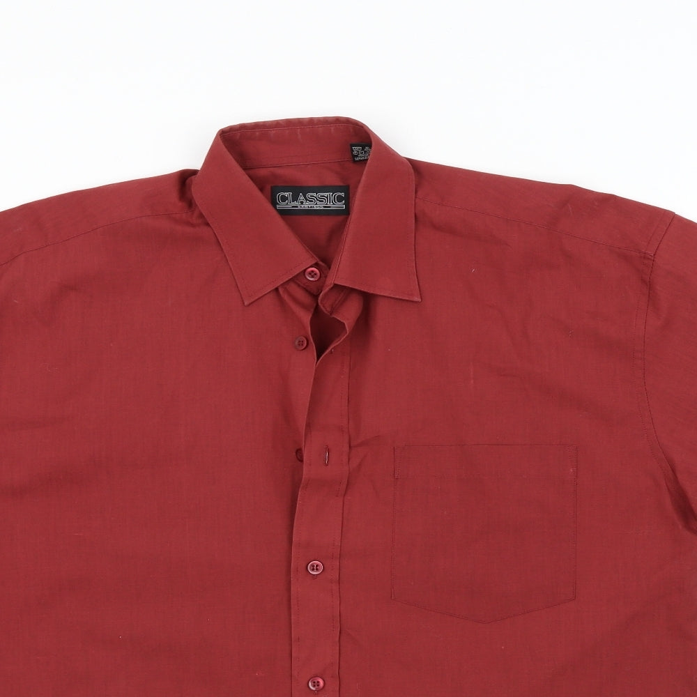 Mens UK Size M Classic Red  Button-Up Short Sleeve Casual Shirt