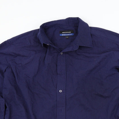 Mens UK Size 16.5 greenwoods Blue  Button-Up Long Sleeve Casual Shirt