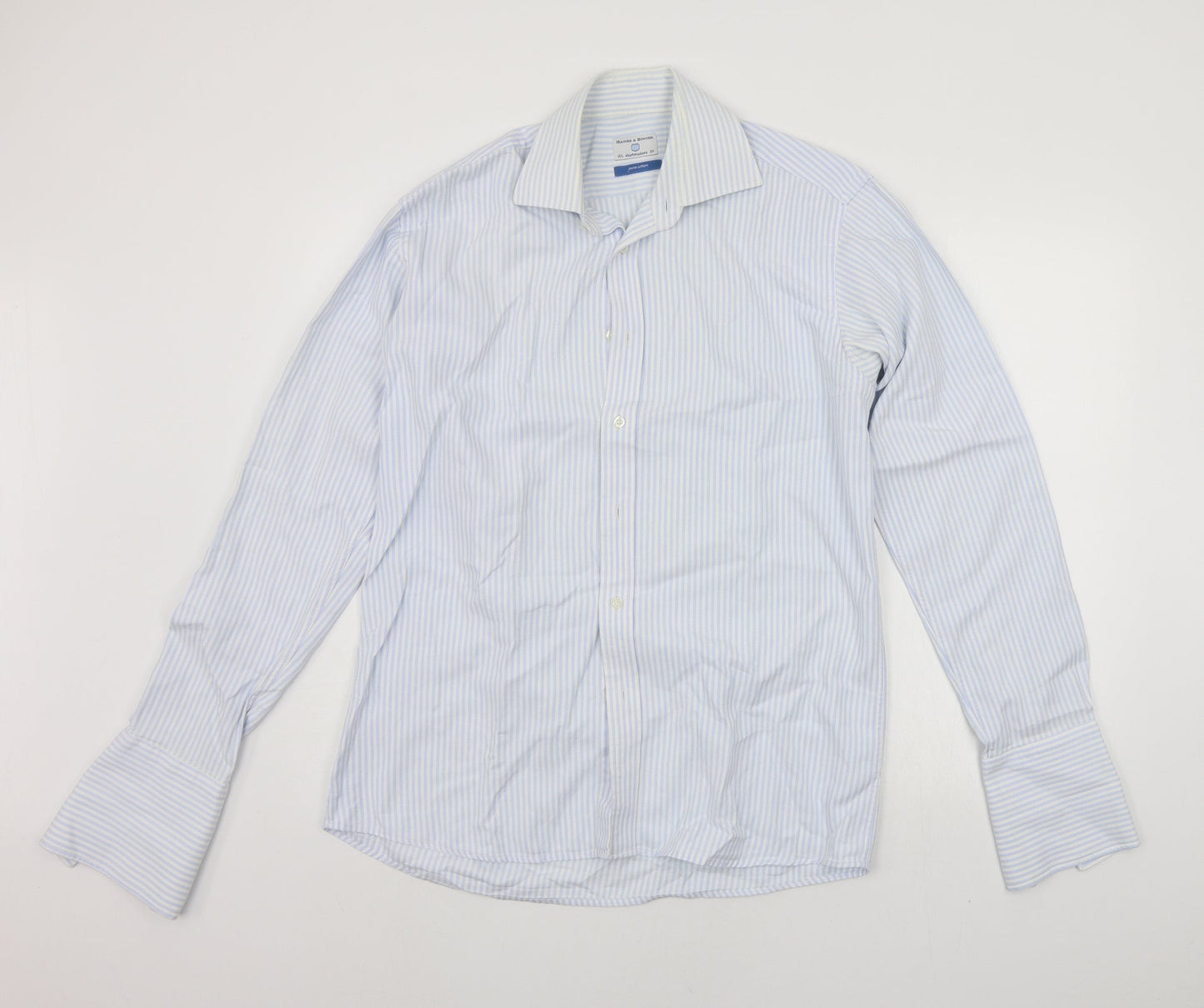 Mens UK Size 16.5 Haines & Bonner Blue  Button-Up Long Sleeve Casual Shirt