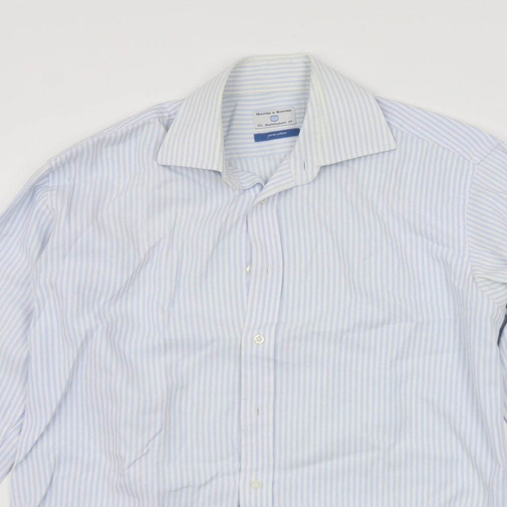 Mens UK Size 16.5 Haines & Bonner Blue  Button-Up Long Sleeve Casual Shirt
