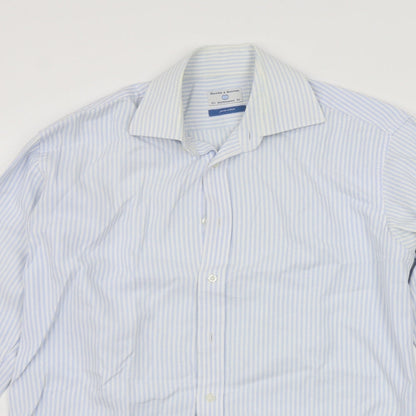 Mens UK Size 16.5 Haines & Bonner Blue  Button-Up Long Sleeve Casual Shirt