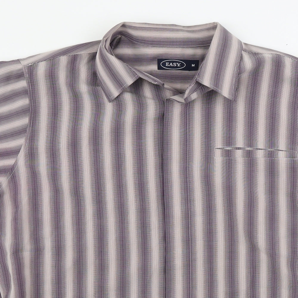 Mens UK Size M Easy Brown  Button-Up Short Sleeve Casual Shirt