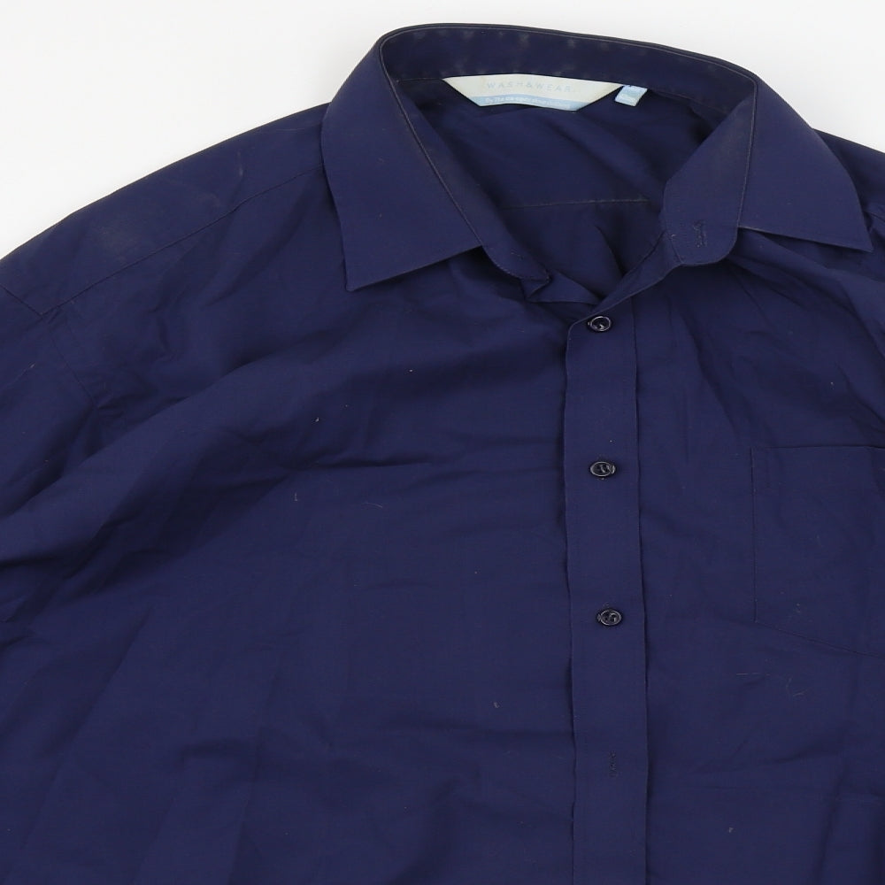 wash&wear Mens Blue    Button-Up Size 15