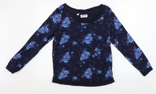 John Boner  Womens Blue Floral  Pullover Jumper Size S