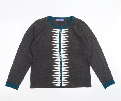 Autonomy Womens Grey Geometric Knit Pullover Jumper Size S