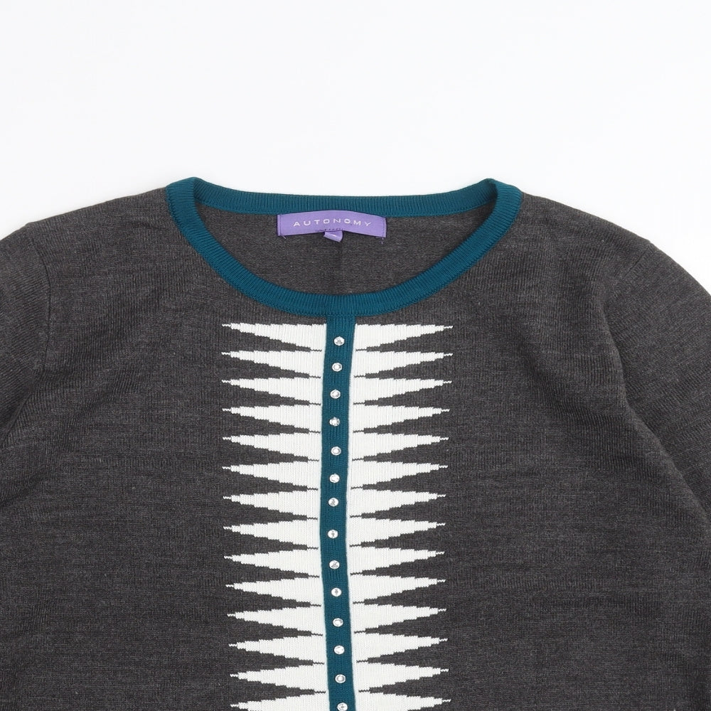 Autonomy Womens Grey Geometric Knit Pullover Jumper Size S
