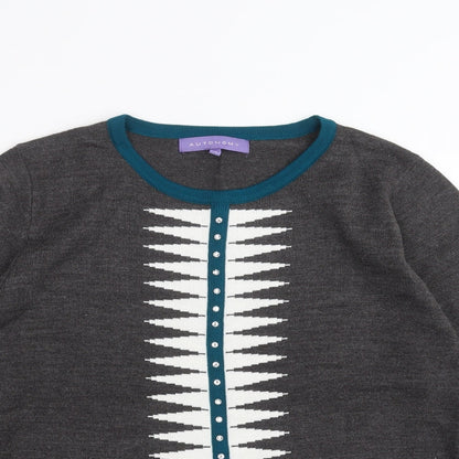 Autonomy Womens Grey Geometric Knit Pullover Jumper Size S