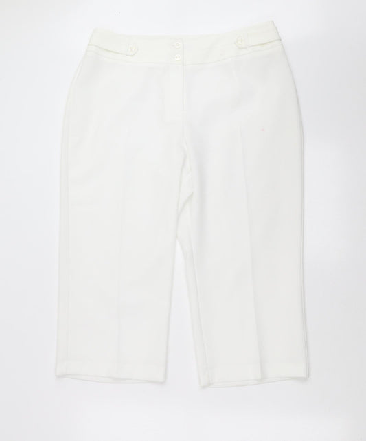 Womens UK Size 14 BM Regular Fit Cropped White Trousers