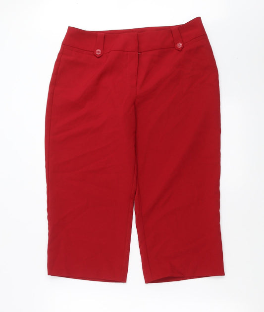 Womens UK Size 14 BM Regular Fit Cropped Red Trousers