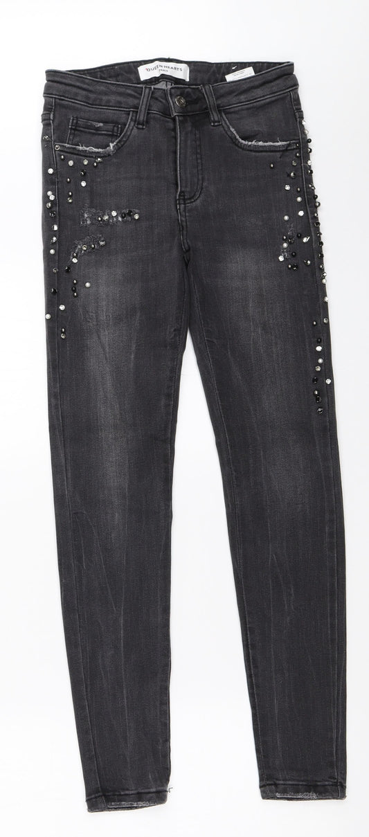 Queen Hearts Womens Grey  Denim Skinny Jeans Size XS L27 in