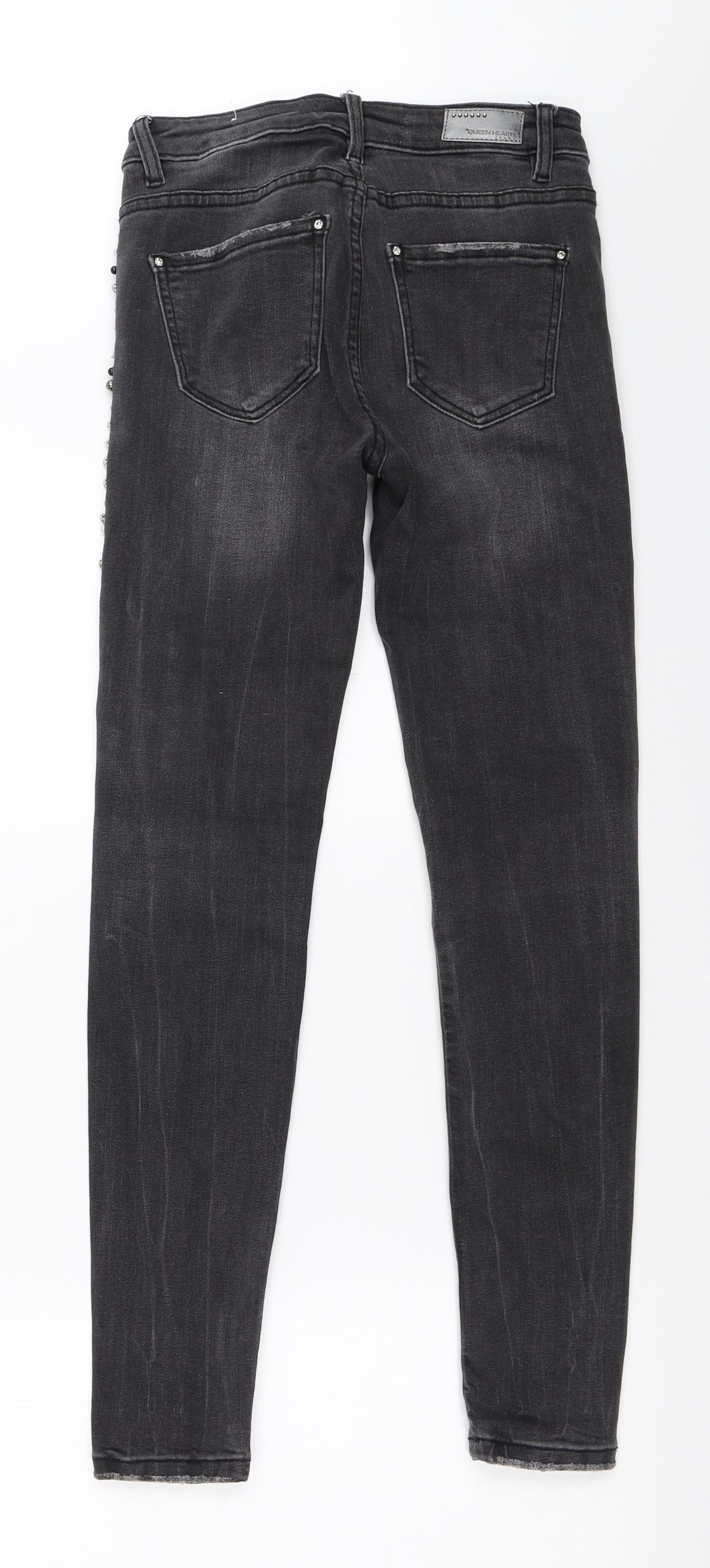 Queen Hearts Womens Grey  Denim Skinny Jeans Size XS L27 in