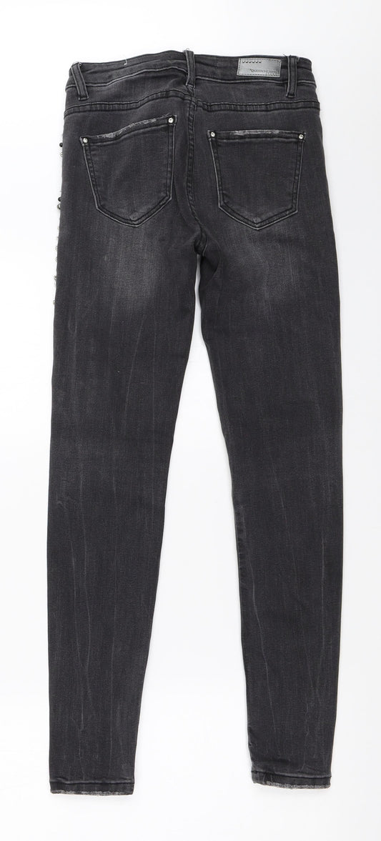 Queen Hearts Womens Grey  Denim Skinny Jeans Size XS L27 in