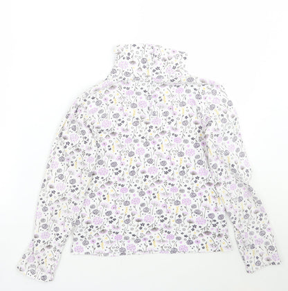hullabaloo Girls White Floral  Basic T-Shirt Size 9-10 Years