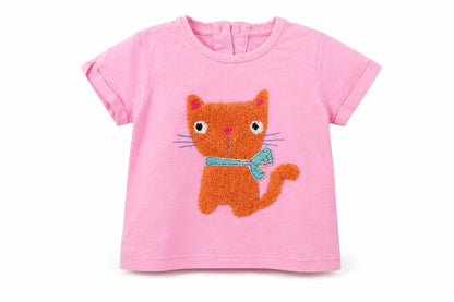 Front view of Next girls’ pink basic t-shirt, size 6-9, months