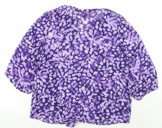 Julipa Womens Purple Floral  Basic Button-Up Size 16