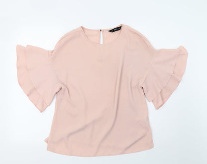F&F Womens Pink   Basic T-Shirt Size 8  - frill arms