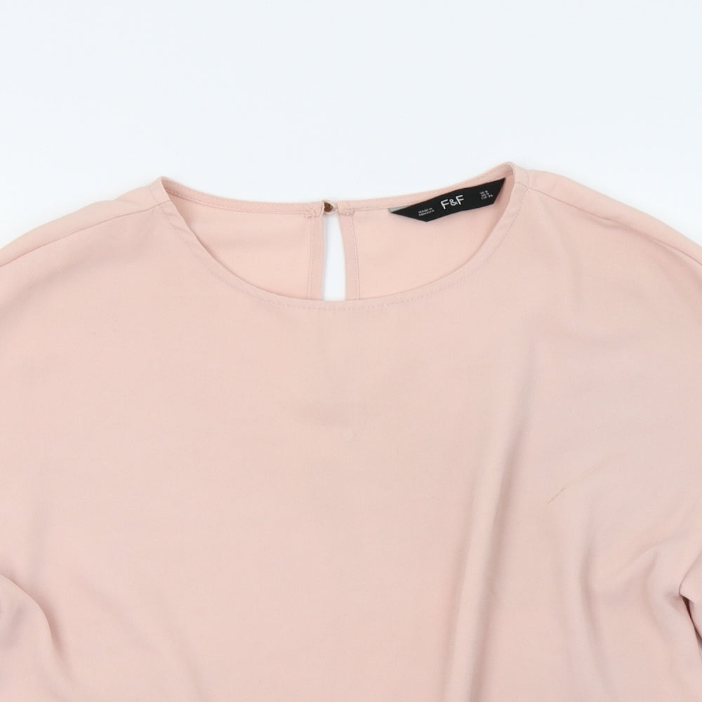 F&F Womens Pink   Basic T-Shirt Size 8  - frill arms