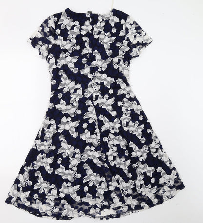 izabel Womens Blue Floral  A-Line  Size 10