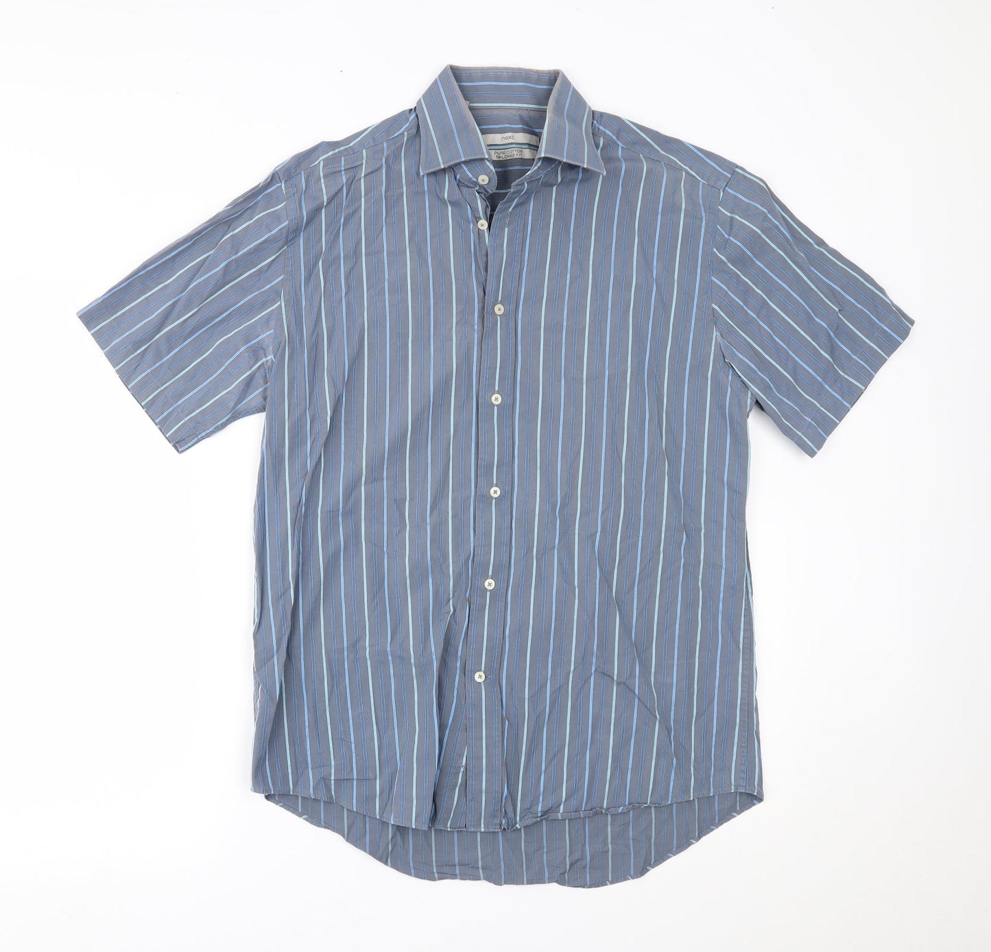Mens UK Size 16 NEXT Blue  Button-Up Short Sleeve Casual Shirt