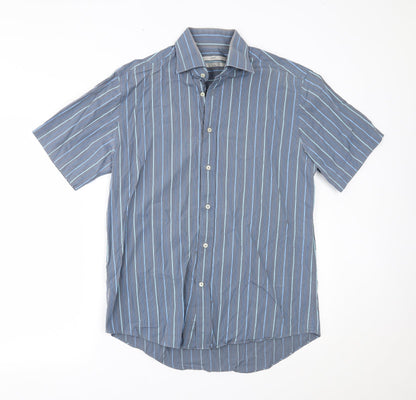 Mens UK Size 16 NEXT Blue  Button-Up Short Sleeve Casual Shirt