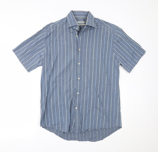 Mens UK Size 16 NEXT Blue  Button-Up Short Sleeve Casual Shirt