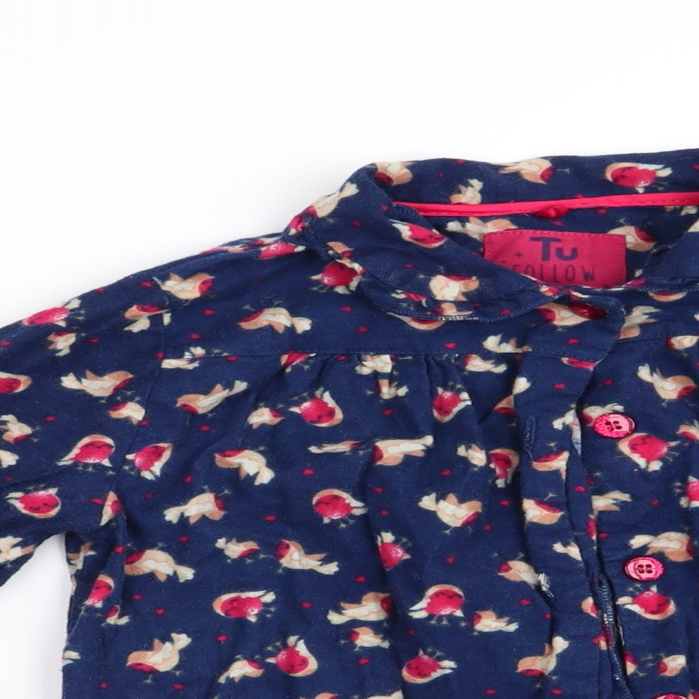 TU Girls Blue Animal Print   Pyjama Top Size 8-9 Years  - Robin Christmas