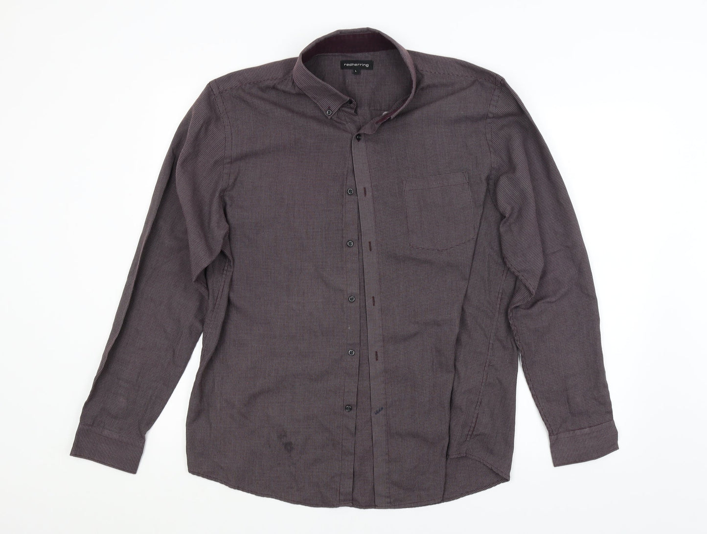 Red Herring Mens Purple Check   Button-Up Size L
