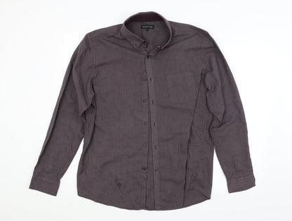 Red Herring Mens Purple Check   Button-Up Size L