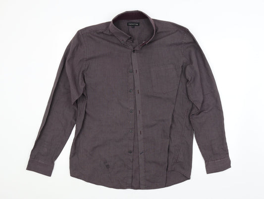 Red Herring Mens Purple Check   Button-Up Size L