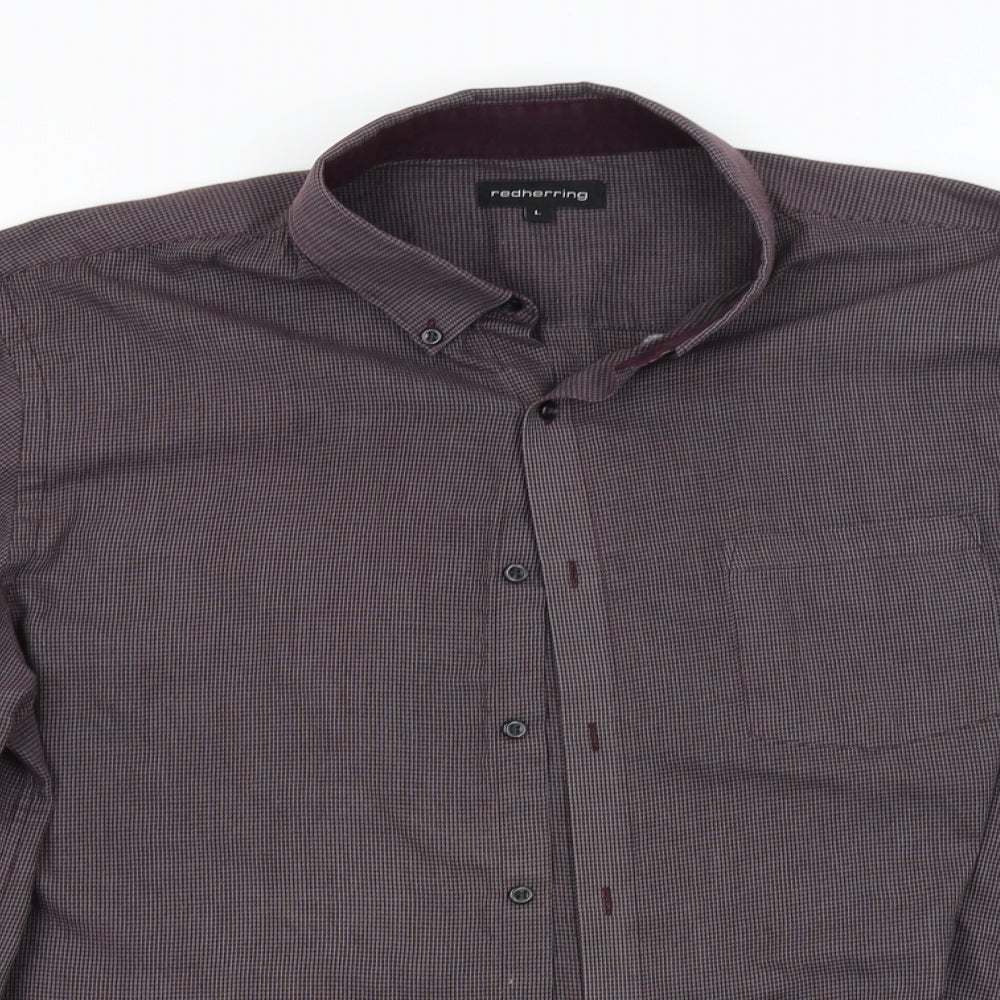 Red Herring Mens Purple Check   Button-Up Size L