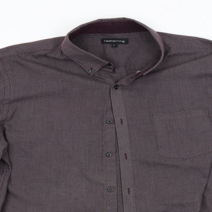 Red Herring Mens Purple Check   Button-Up Size L