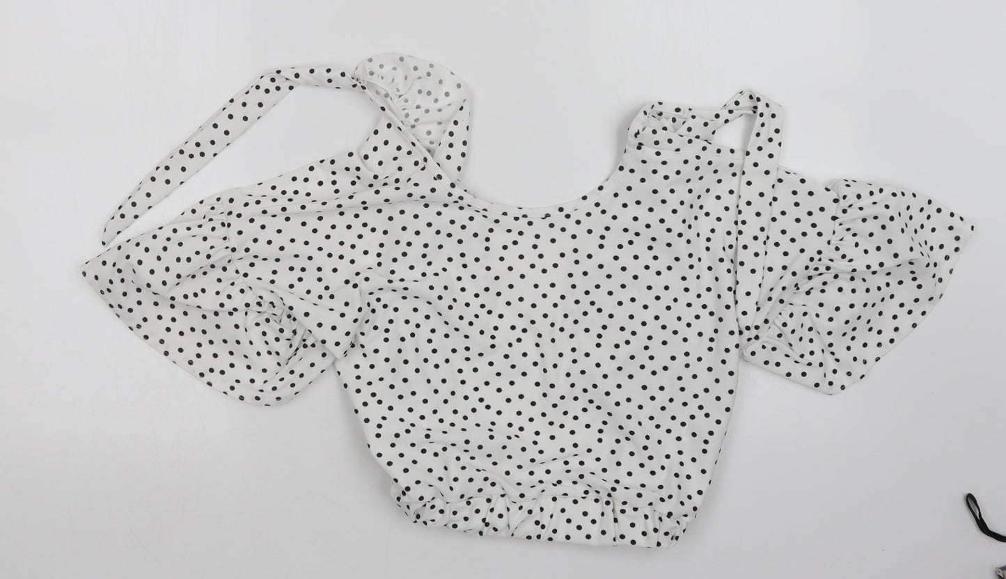 Boohoo Womens White Polka Dot  Basic Blouse Size 8
