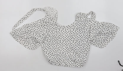 Boohoo Womens White Polka Dot  Basic Blouse Size 8